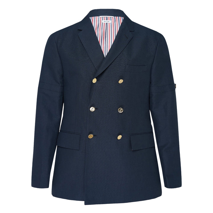 Unconstructed Wide Shoulder Double-Breasted Blazer