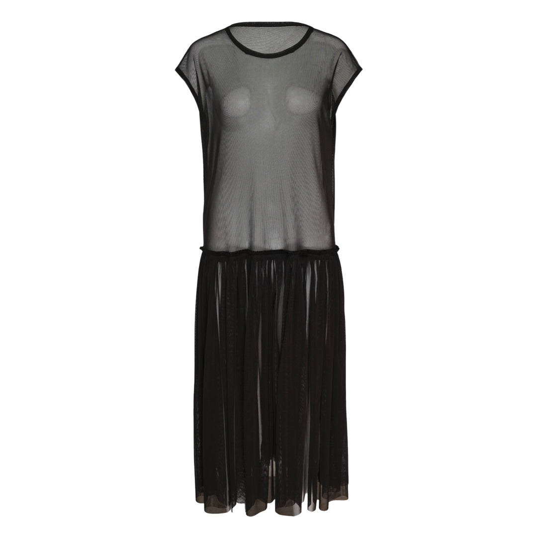 Gathered Sleeveless Mesh Dress