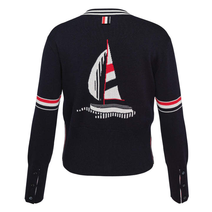 Sailboat Jacquard V-Neck Cardigan