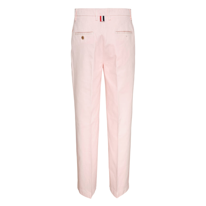 Thom Browne Beltloop Chino Pants in blush pink cotton twill, featuring a straight-leg silhouette with front creases, belt loop waistband, and cuffed hems