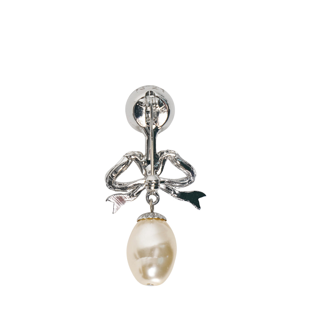 Crystal Bow Pearl Drop Brooch