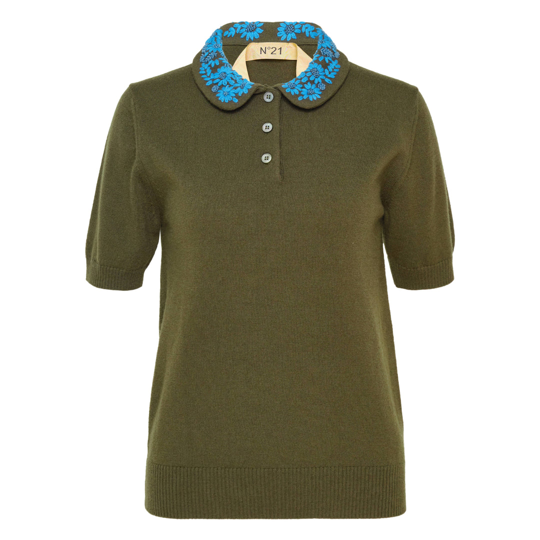 Floral Embroidered Collar Polo