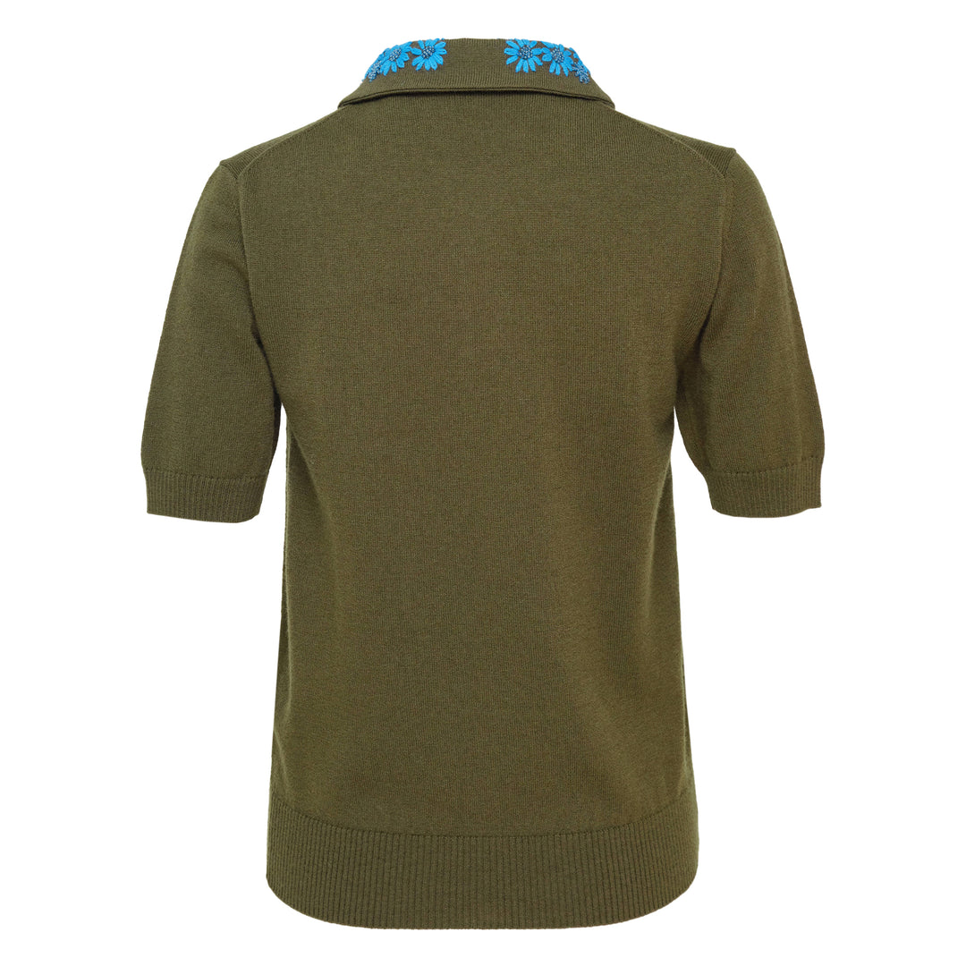 Floral Embroidered Collar Polo