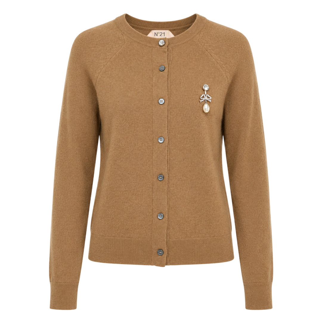 Pearl Brooch Cashmere Cardigan