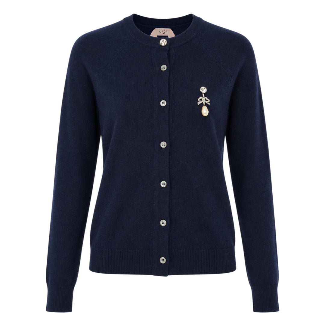 Pearl Brooch Cashmere Cardigan