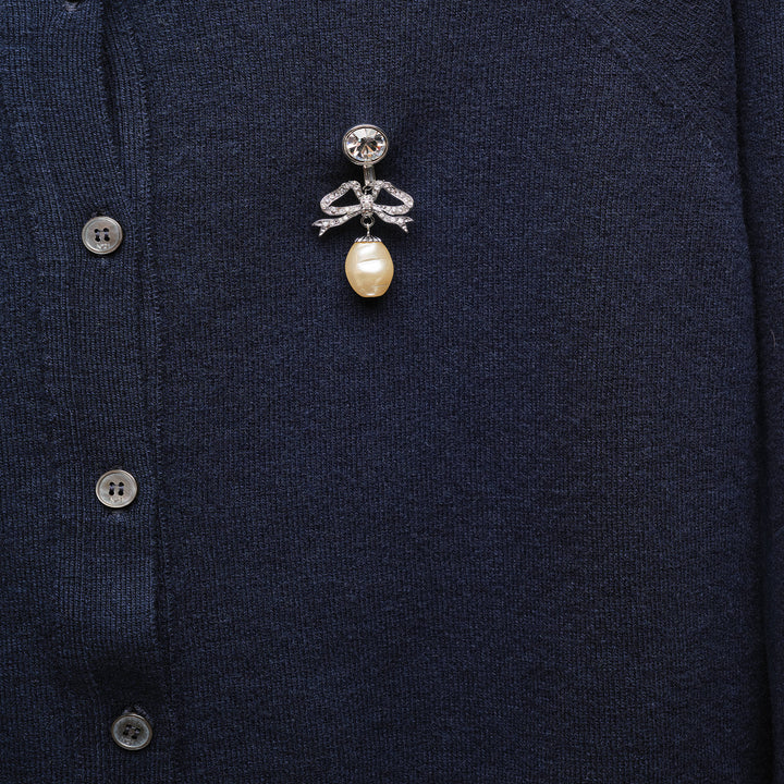Pearl Brooch Cashmere Cardigan