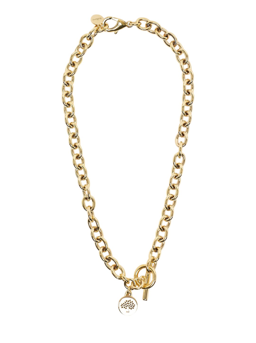 Mulberry Lily Chain Necklace in gold-tone with chunky oval links, toggle fastening and Tree charm pendant