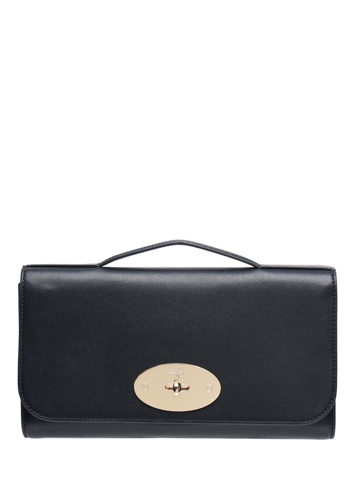 Mulberry Lily Clutch in black Vesta Nappa leather with gold-tone Postman's Lock closure and structured top handle