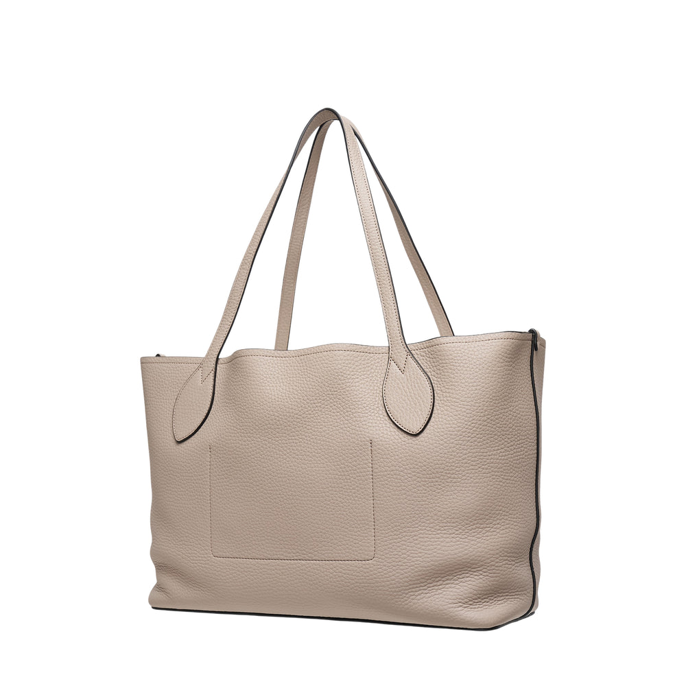 Mulberry Tree Tote in orange-red heavy grain leather with debossed tree motif and twin flat shoulder straps, front view on white background