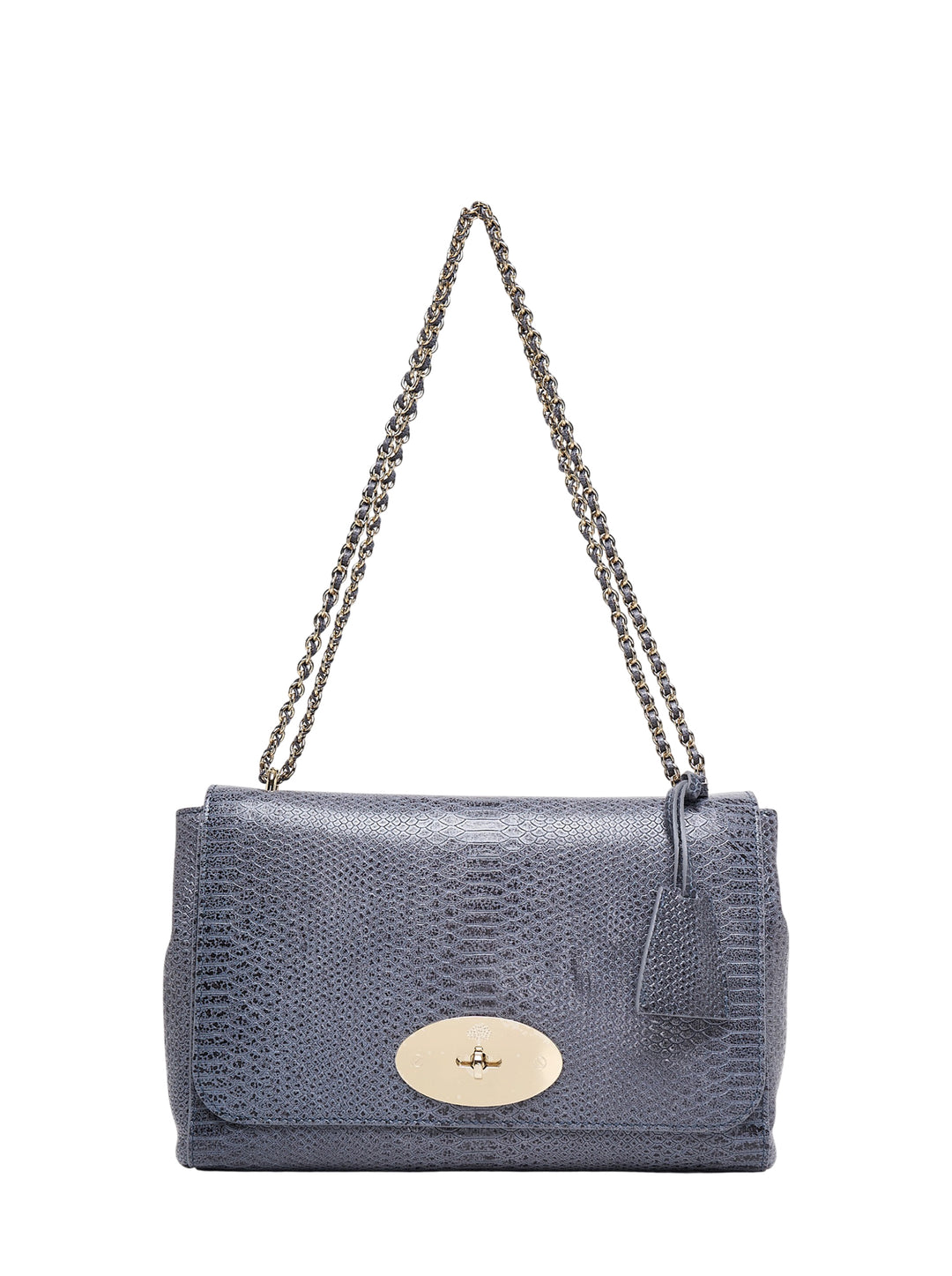 Mulberry Medium Lily shoulder bag in slate snake-print leather with gold-tone Postman's lock and woven chain strap
