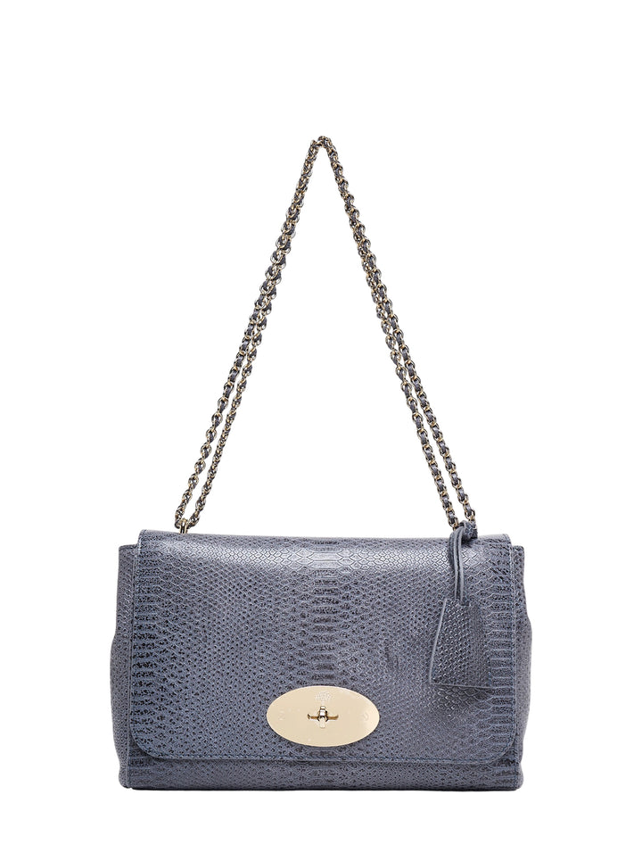 Mulberry Medium Lily shoulder bag in slate snake-print leather with gold-tone Postman's lock and woven chain strap
