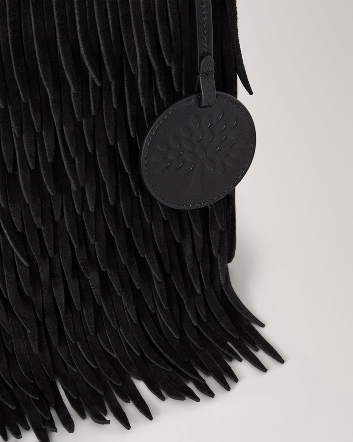 Mulberry Mini Soft Tote in black suede with layered fringing, adjustable shoulder strap and a Tree charm - view 4