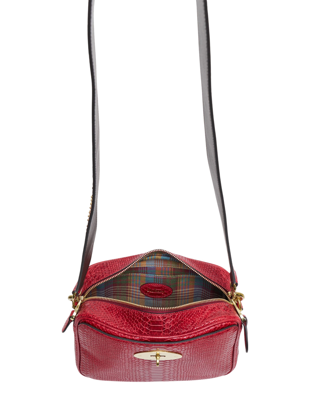 Mulberry Darley Camera Bag in red snake-embossed leather with gold Postman's Lock closure and adjustable crossbody strap with gold stud branding - view 3
