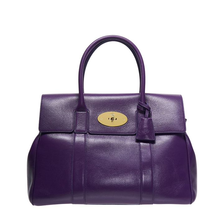 Mulberry Heritage Bayswater handbag in high-shine violet grained leather with twin rolled handles and gold postman's lock closure