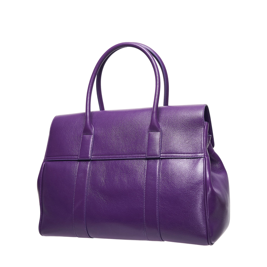 Mulberry Heritage Bayswater handbag in high-shine violet grained leather with twin rolled handles and gold postman's lock closure