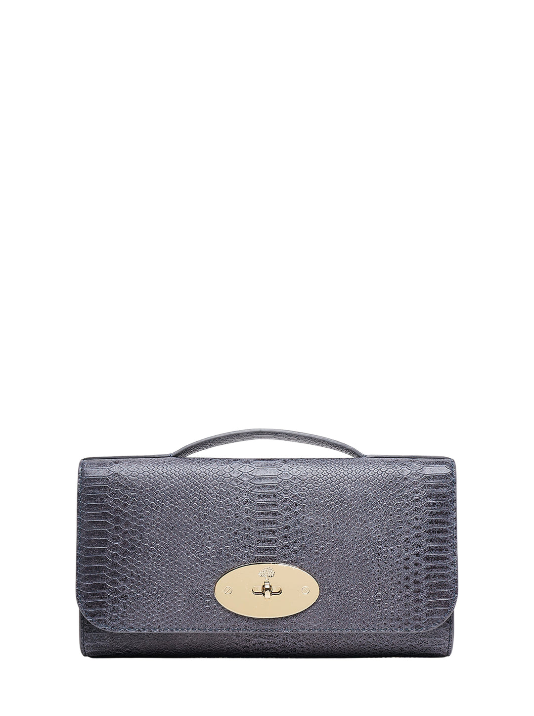Mulberry Lily clutch in slate snake-embossed leather with gold-tone oval turn-lock and top handle