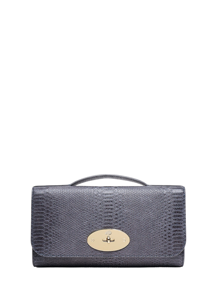 Mulberry Lily clutch in slate snake-embossed leather with gold-tone oval turn-lock and top handle