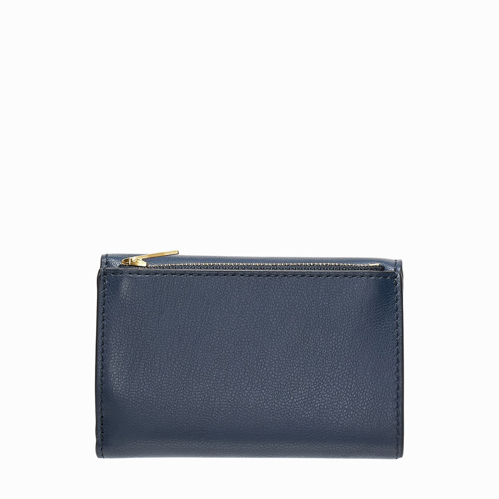 Mulberry Darley Folded Multi-Card Wallet in navy grained leather with gold-tone Postman's Lock closure, front view - view 2