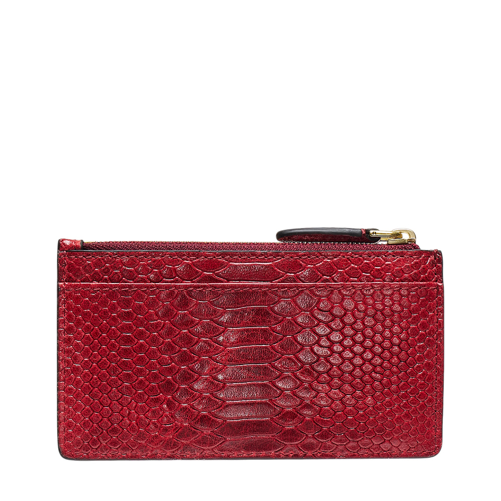 Mulberry Zipped Long Card Holder in red python-embossed leather with gold-tone zip closure and multiple exterior card slots - view 2