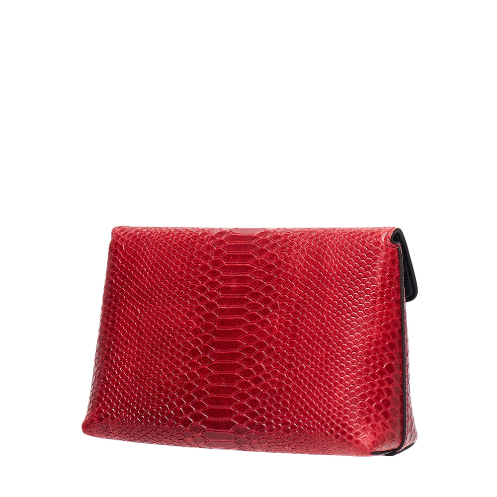 Mulberry Darley Cosmetic Pouch in red snake-embossed leather with gold Postman's Lock closure, front view on white background - view 2