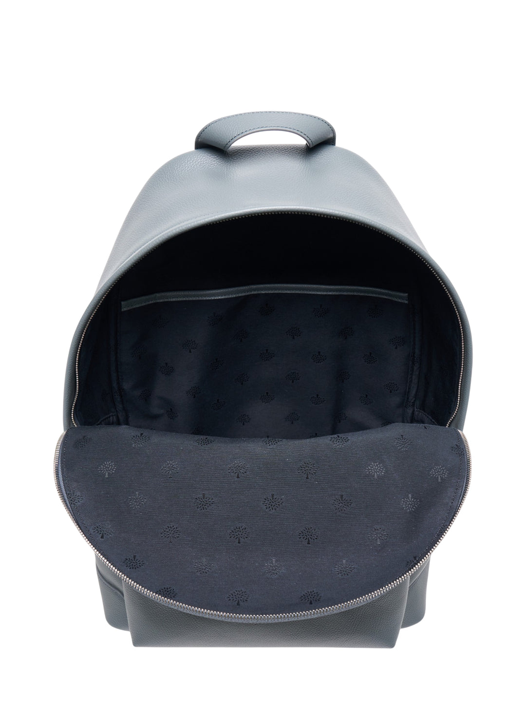 Mulberry Heritage Casual Backpack in slate blue pebbled leather with silver hardware and signature tree charm zip pull, front view - view 3