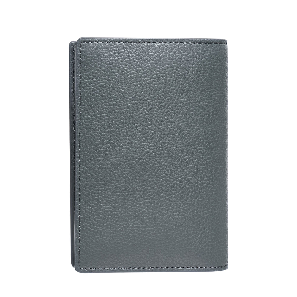 Mulberry Leather Passport Cover in slate blue pebbled grain leather with silver-tone branding, front view on white background - view 2