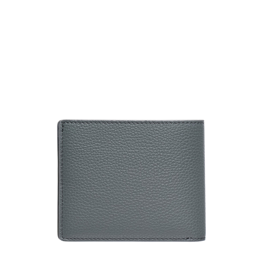 Mulberry Heritage 8 Card Wallet in slate grey pebbled leather with embossed Mulberry branding, bifold style, front view - view 2