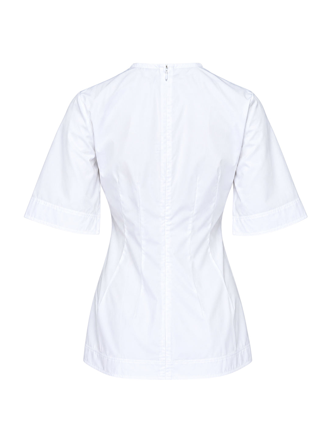 Toteme Sculptural Cotton Top in white, featuring a fitted seamed bodice, round neckline, and short fluted sleeves with a folded hem detail, shown from the front against a white background - view 2