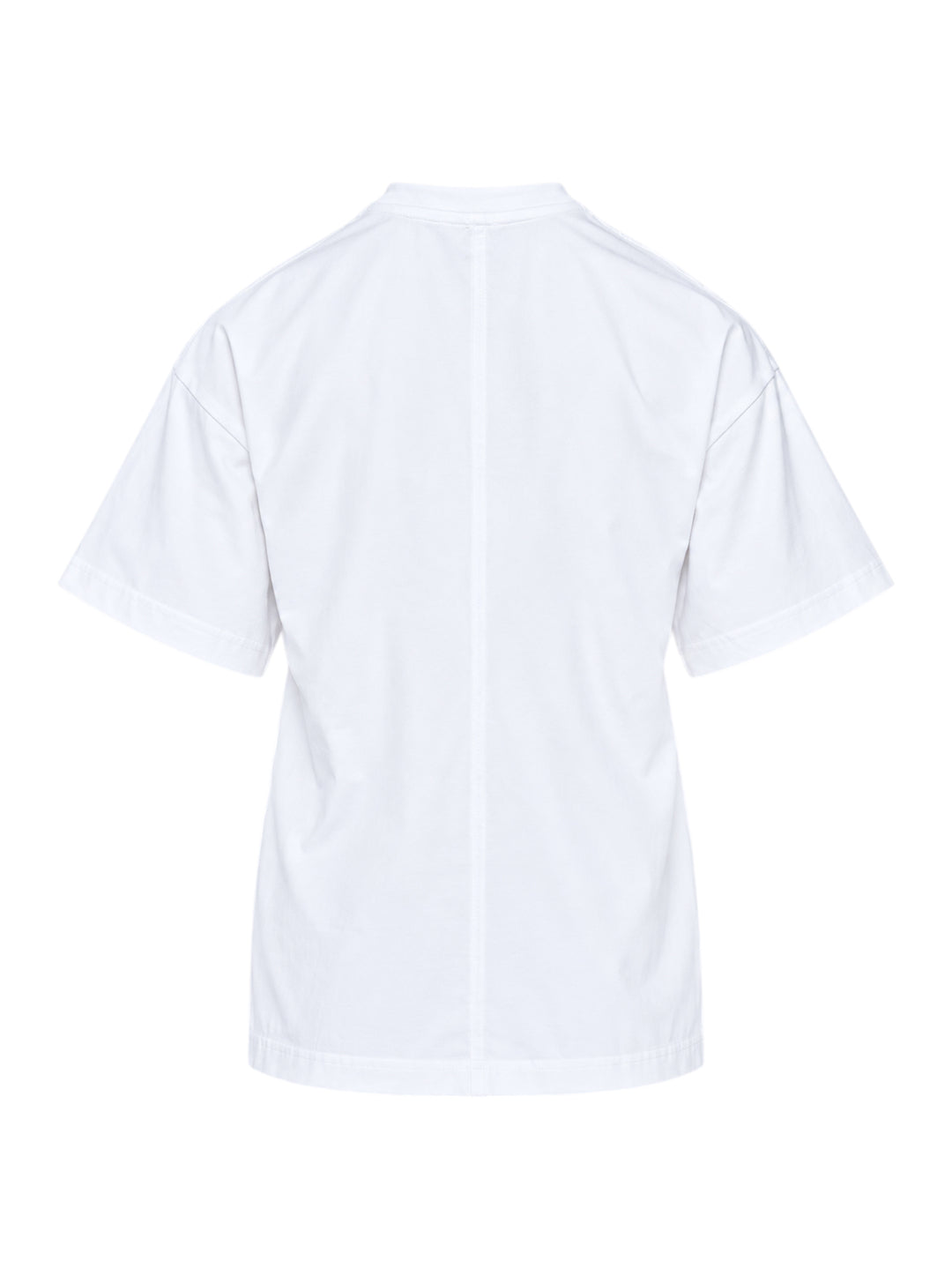 Totême Slouch Waist Jersey Top in white, featuring an oversized dropped-shoulder silhouette, centre-front seam, crew neckline, and short sleeves with folded cuffs, photographed flat on a white background - view 2