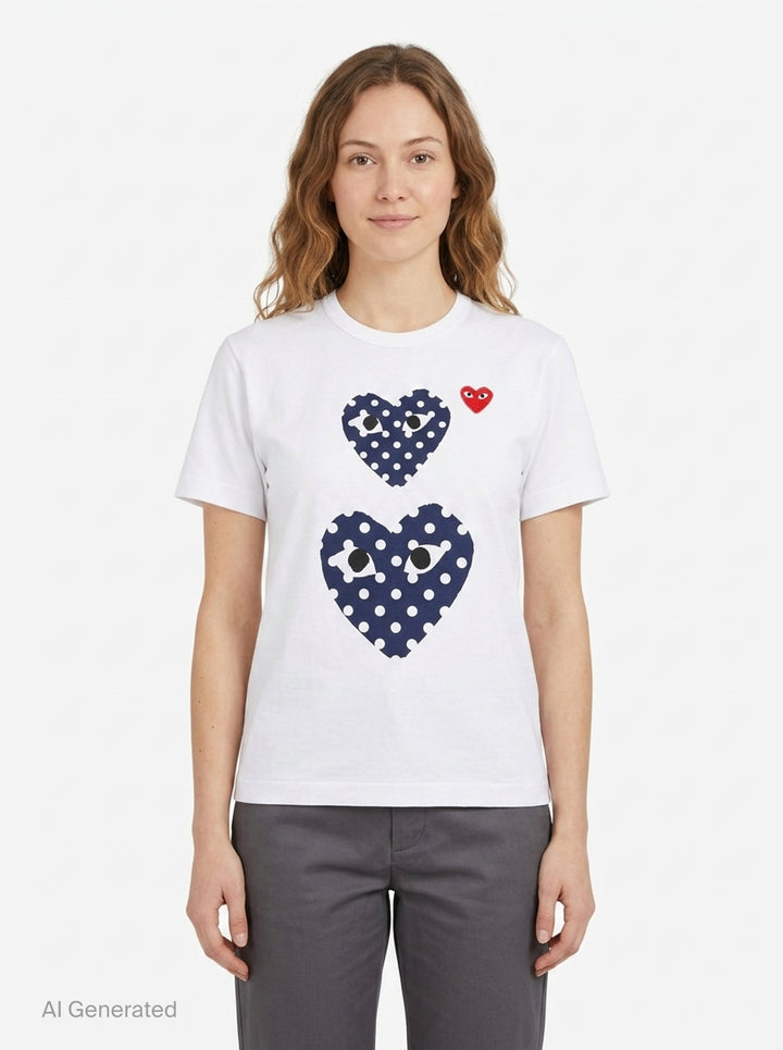 Polka Dot Double Heart Short Sleeve Tee | Comme des Garçons PLAY | Club21 - front