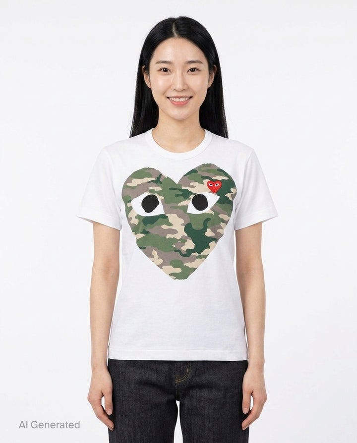 Camo Heart Short Sleeve Tee | Comme des Garçons PLAY | Club21 - front