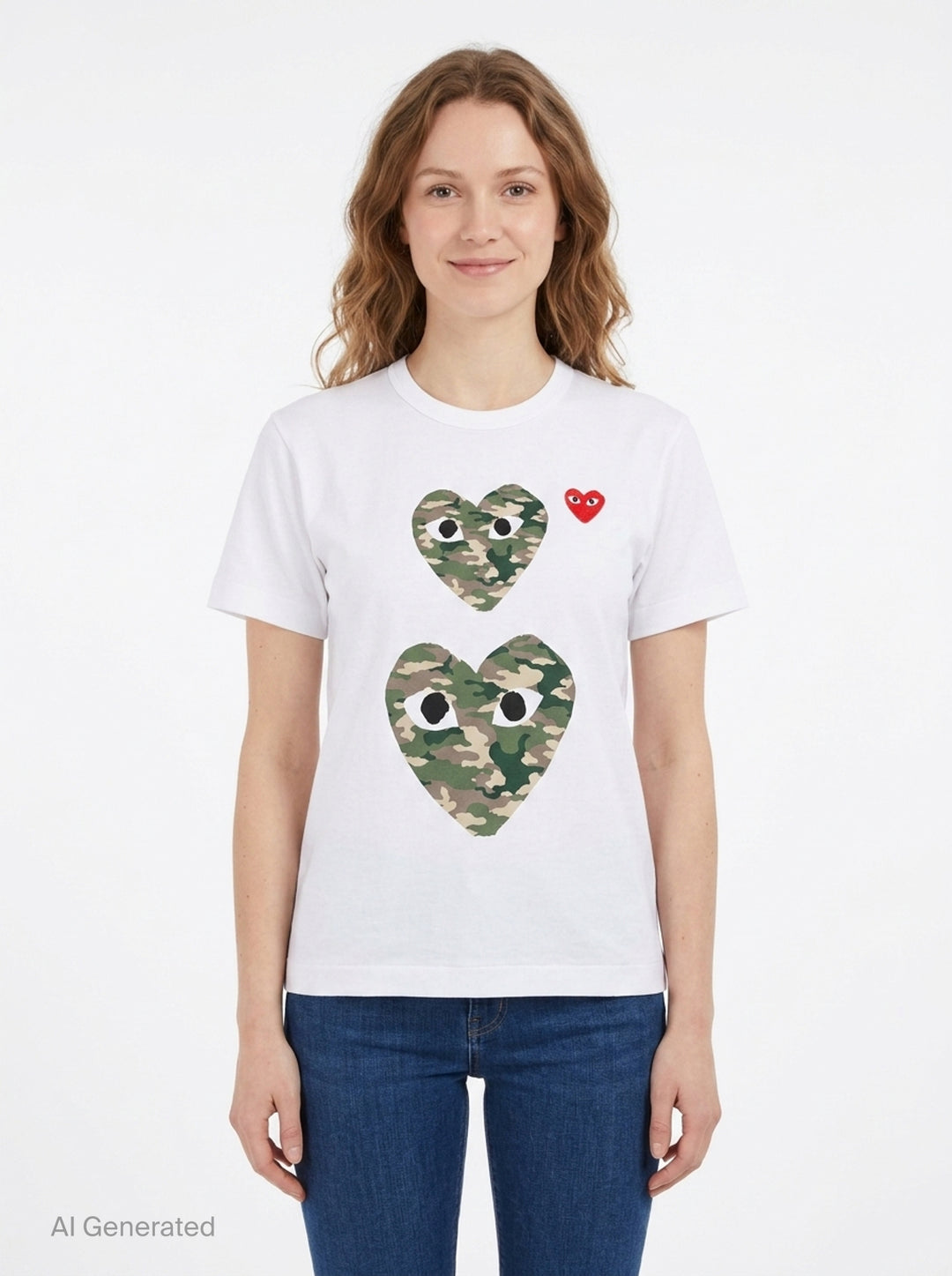 Camo Double Heart Short Sleeve Tee | Comme des Garçons PLAY | Club21 - front