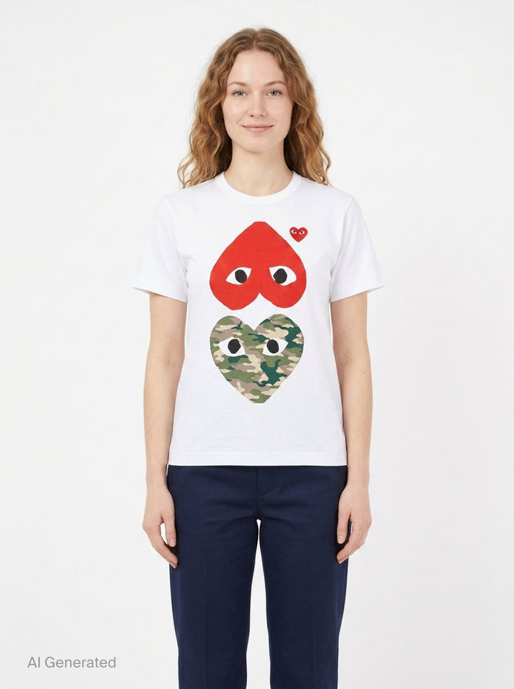 Double Heart Short Sleeve Tee | Comme des Garçons PLAY | Club21 - front