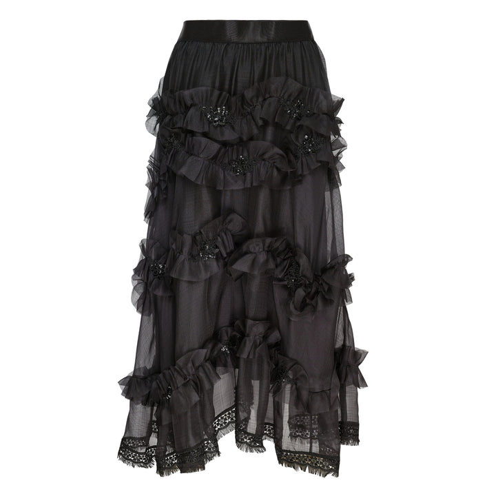Silk Sheer Ruffled Skirt