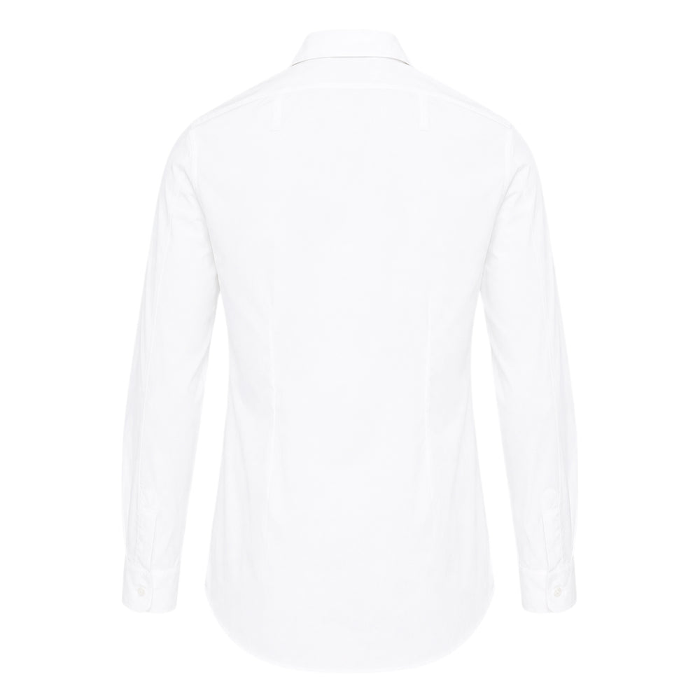 Jil Sander white organic cotton poplin long-sleeve shirt with spread collar and tonal button front placket, product flat shot on white background - view 2