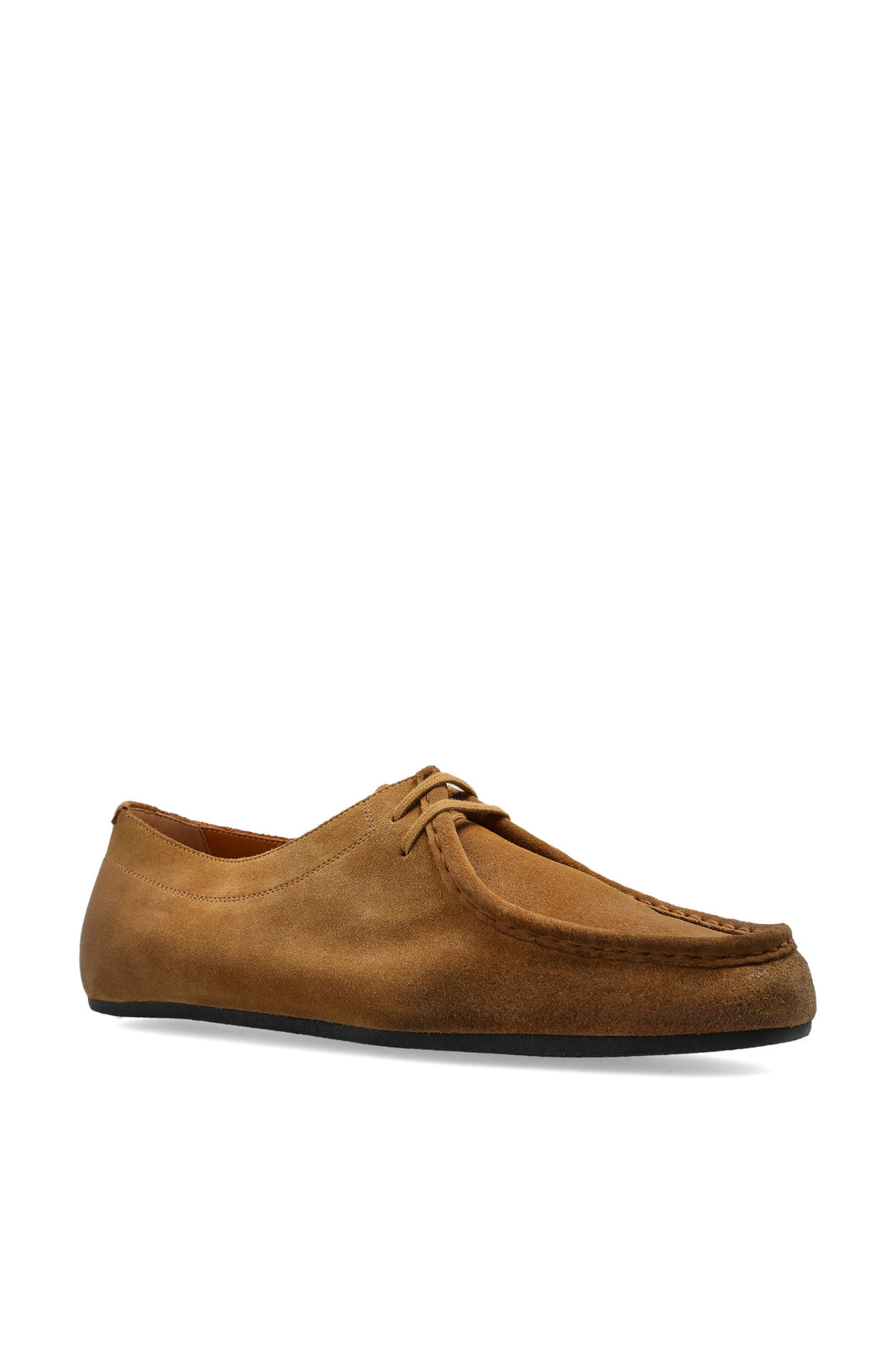 Jil Sander Hood lace-up shoes in tan calf suede with hand-stitched moccasin toe, shown in side profile - view 2