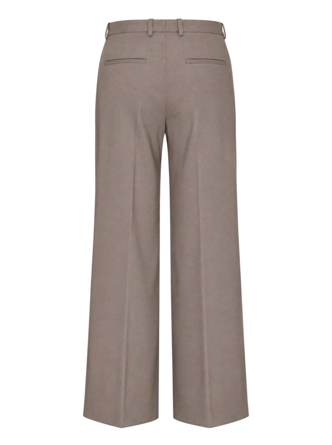 Jil Sander wide-leg stretch wool trousers in taupe with front creases, double-button waist, and belt loops, styled flat on a white background - view 2