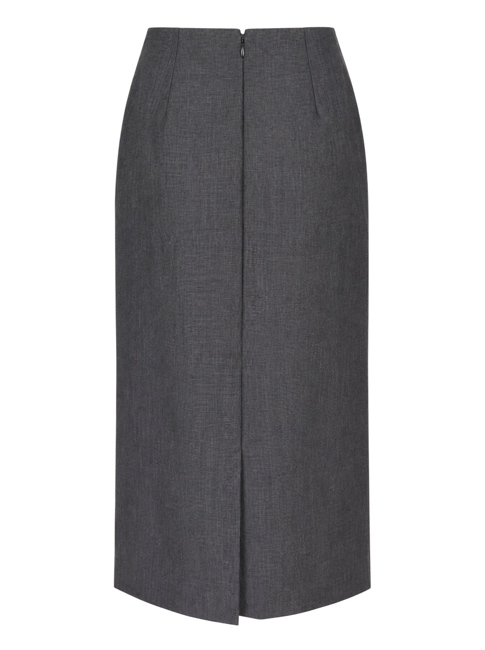 Jil Sander charcoal grey wool mohair pencil skirt with a high waist and side slit, shown front view - view 2