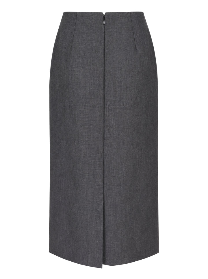 Jil Sander charcoal grey wool mohair pencil skirt with a high waist and side slit, shown front view - view 2
