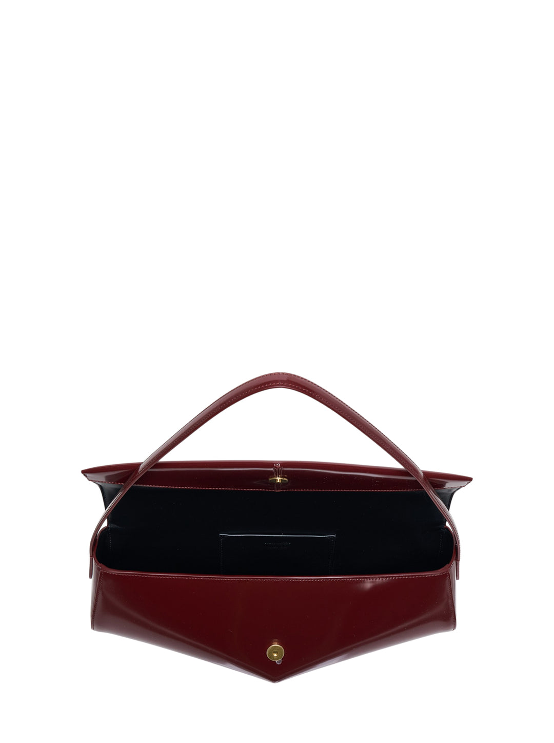 Jil Sander Kante Flap Shoulder Bag in deep burgundy semi-shiny leather with angular chevron envelope flap and slim structured strap - view 3