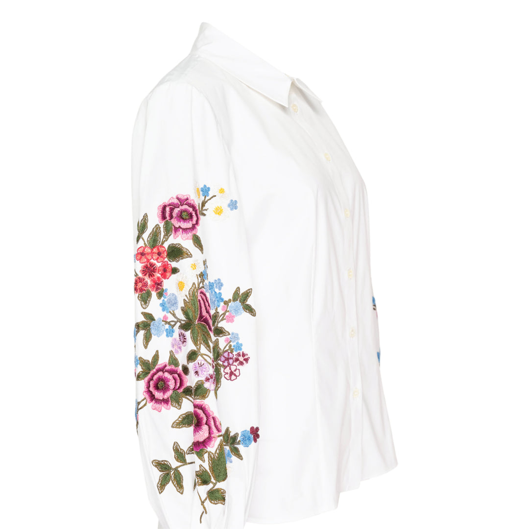 Floral Embroidered Puff Sleeve Shirt
