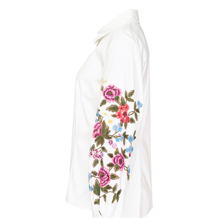 Floral Embroidered Puff Sleeve Shirt
