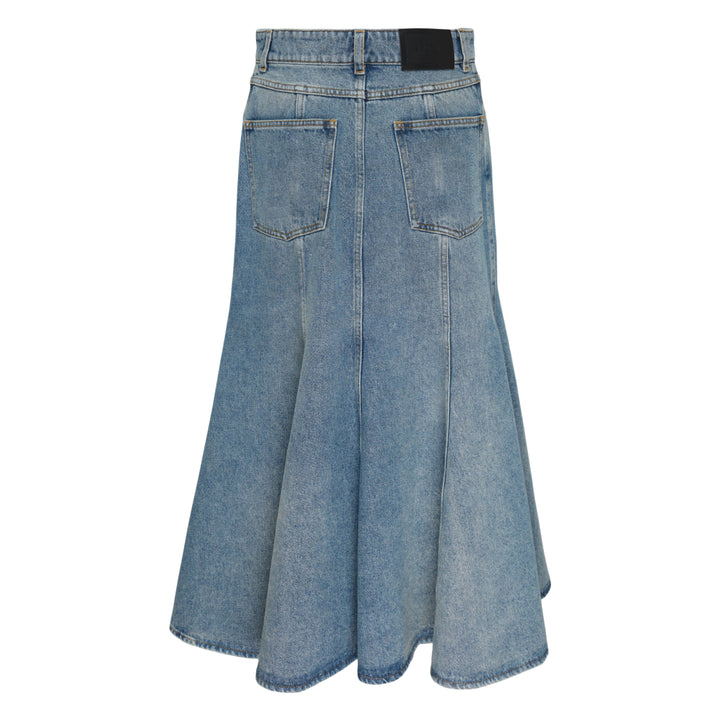 Embroidered Denim Midi Skirt