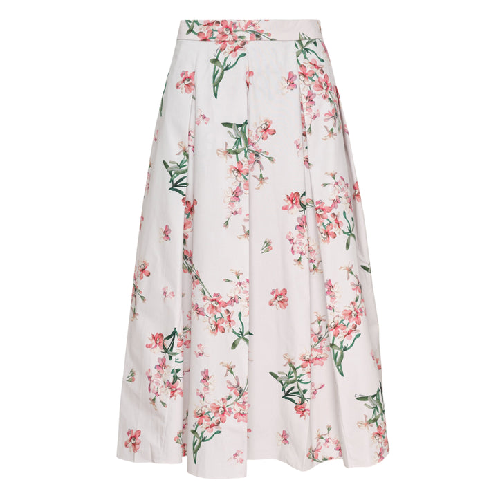 Floral Cotton Midi Pleated Skirt