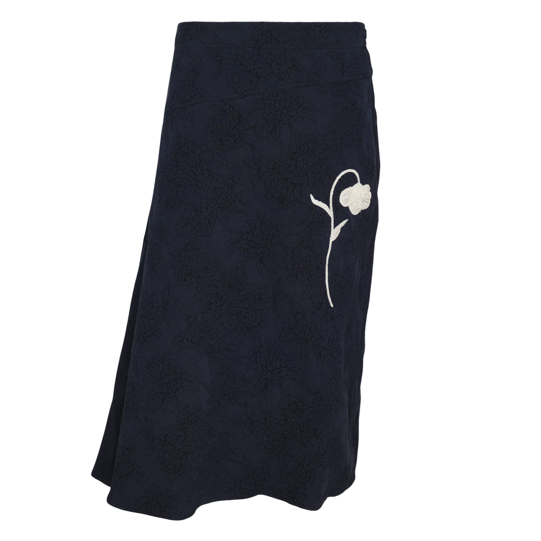 Flower Jacquard Drape Midi Skirt