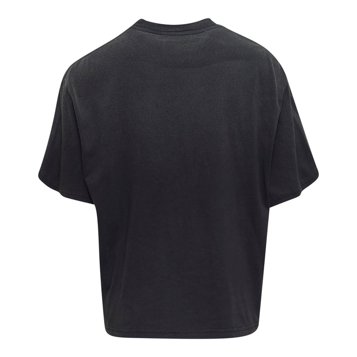 Bonbom Swan Vintage Effect Tee in garment-washed black, featuring a distressed white swan graphic with gothic blackletter text reading 'Bonbom Fall Winter 205', shown flat in an oversized boxy fit