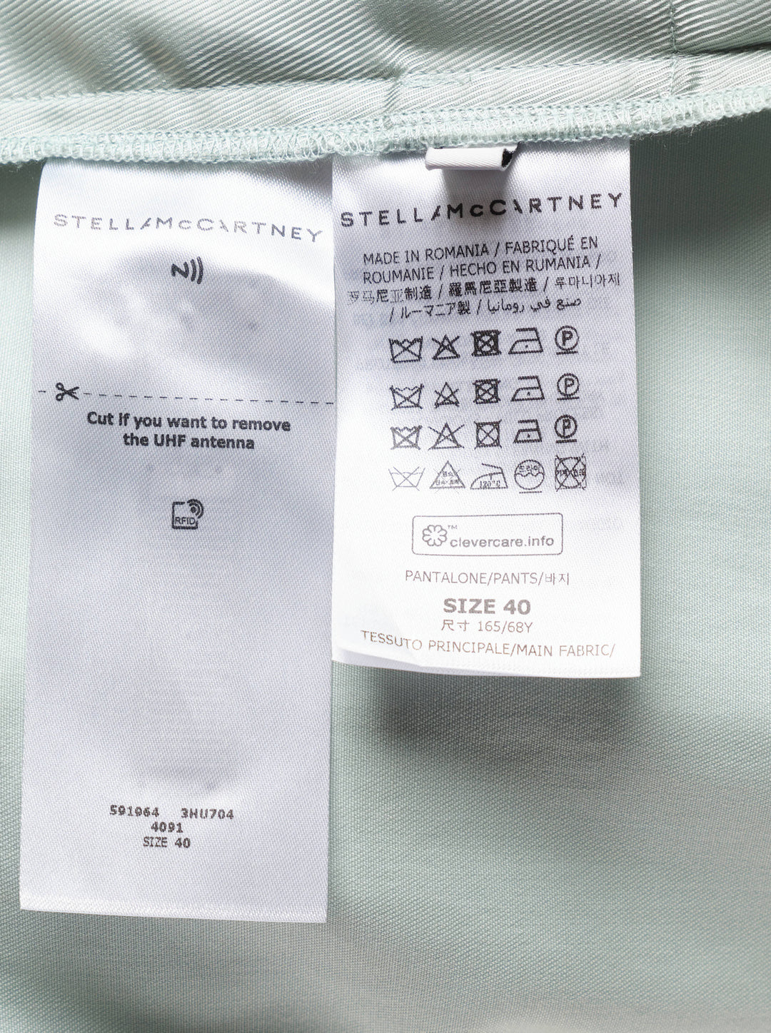 Stella McCartney mid rise balloon tailored pants in pale mint with double front pleats, belt loops, and a tapered cropped leg - view 3