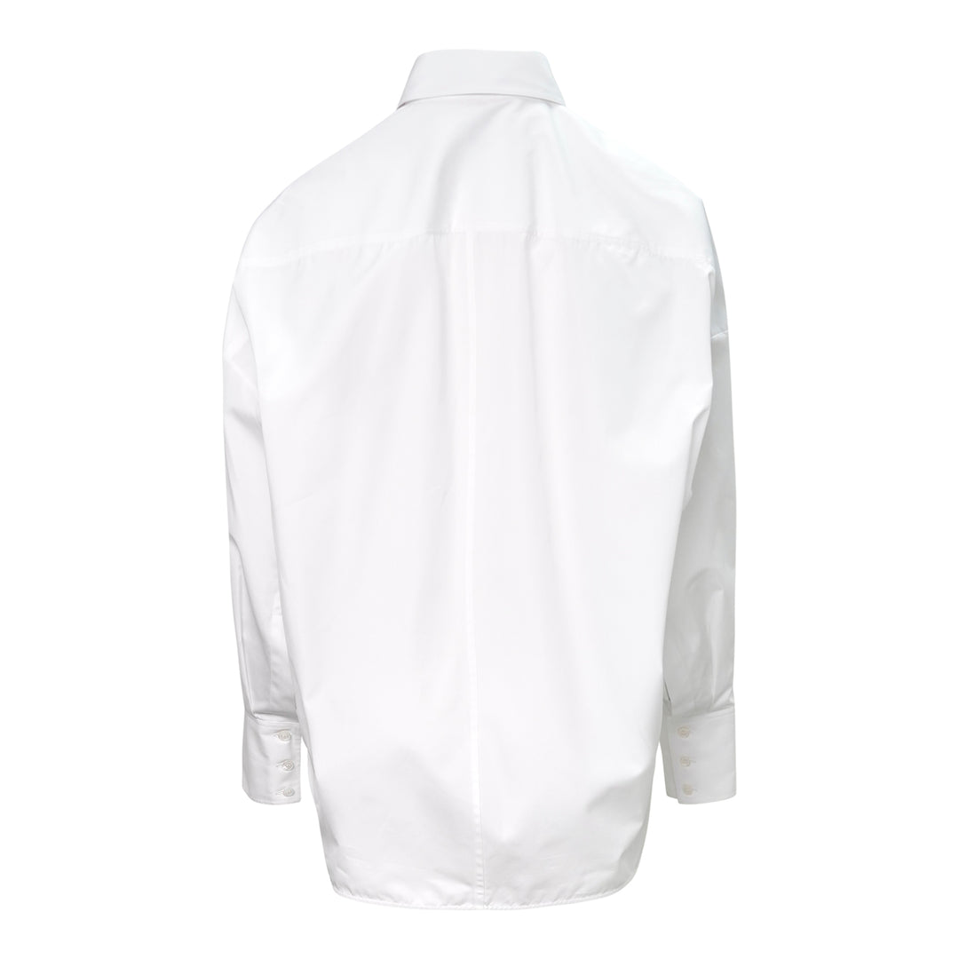 Stella McCartney white cotton poplin shirt with sheer floral lace panels at the shoulders, sides, and hem, featuring a pointed collar and mother-of-pearl button fastening - view 2