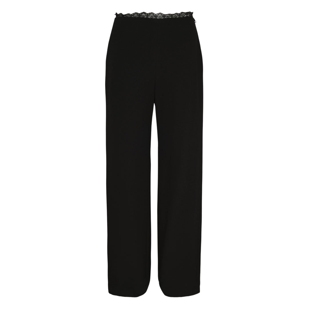 Black Lace Trim Wide Pants
