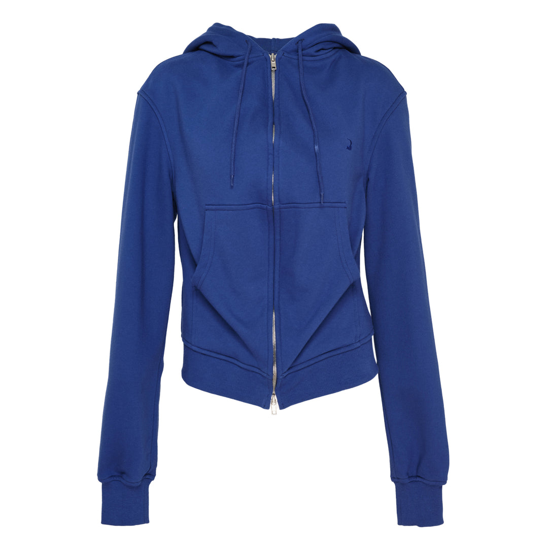 Blue Draped Zip-Up Hoodie